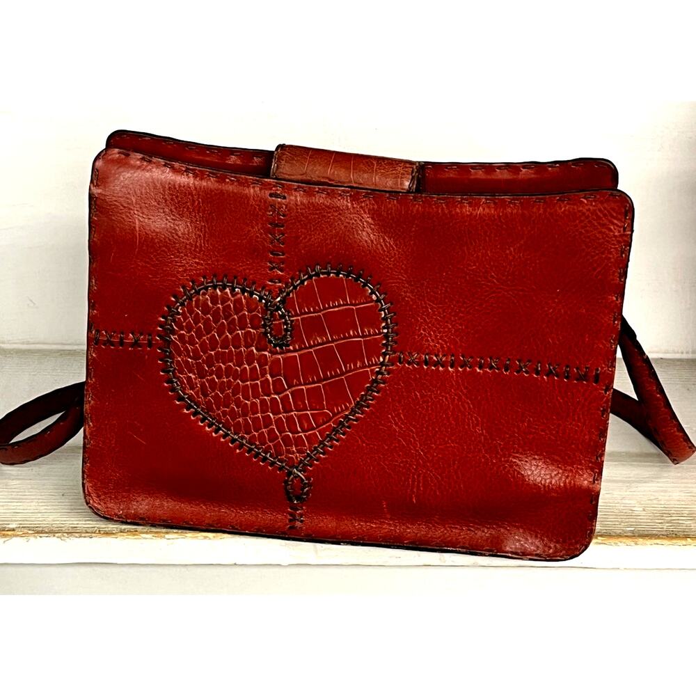 Brighton red leather heart stitched pouch wallet purse EUC